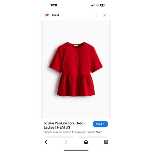 H&M Scuba Peplum Holiday Red Festive Button Down Blazer Top Size Medium - Picture 8 of 8